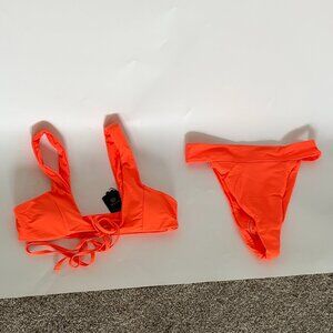 SherryDC Self Tie Cross Front High Waisted Bottom 2 Piece Bikini Set